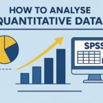 Minimalist illustration of charts and statistics representing quantitative data analysis for a dissertation, UK 2026 guide.