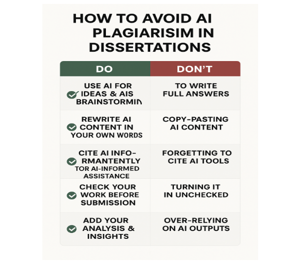 Dos and Don’ts of AI Writing infographic – Premier Dissertations UK