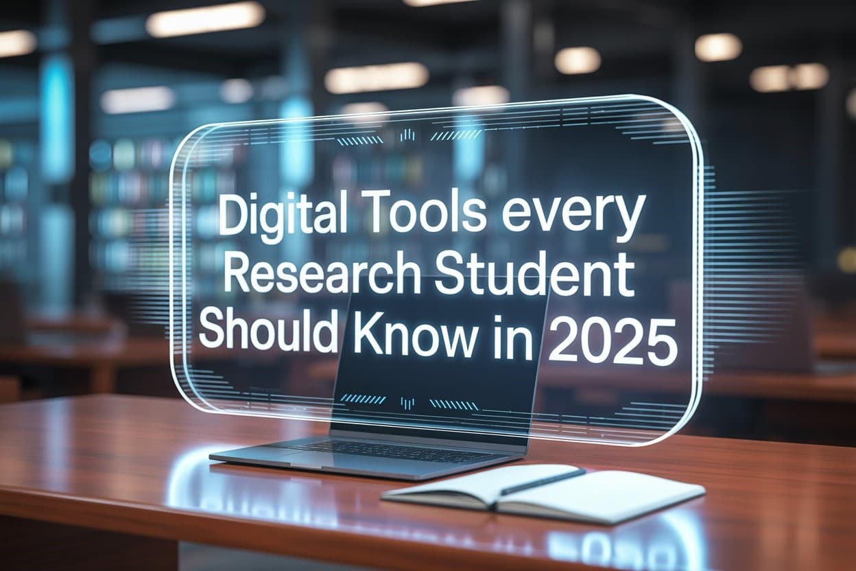 Student using laptop and digital research tools for academic writing in 2025