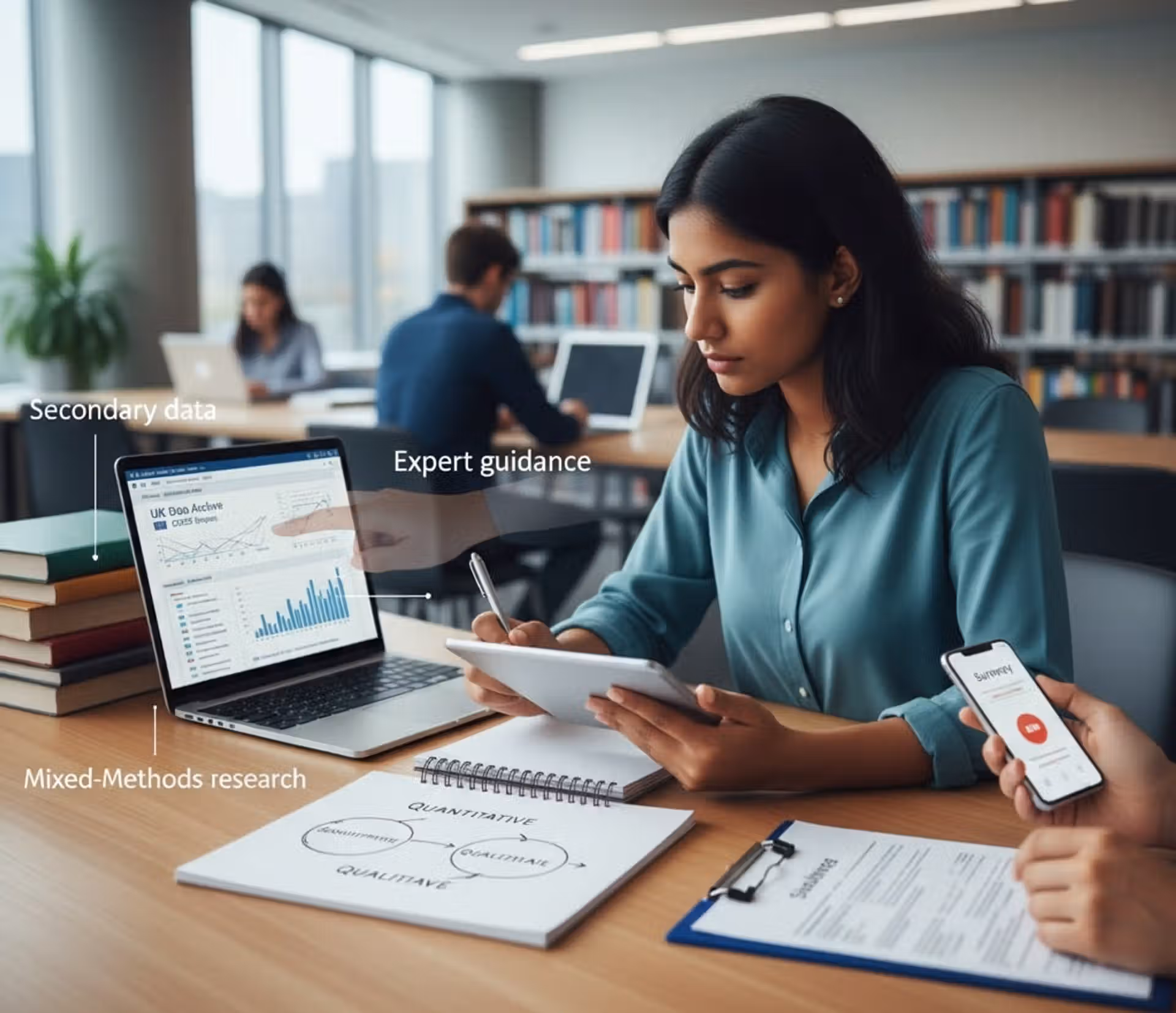 Dissertation data collection helps show a student organizing primary surveys, secondary research, and mixed-methods data with expert guidance