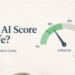 Turnitin AI detection score gauge showing safe range between 10 and 20 percent for UK dissertations in 2026