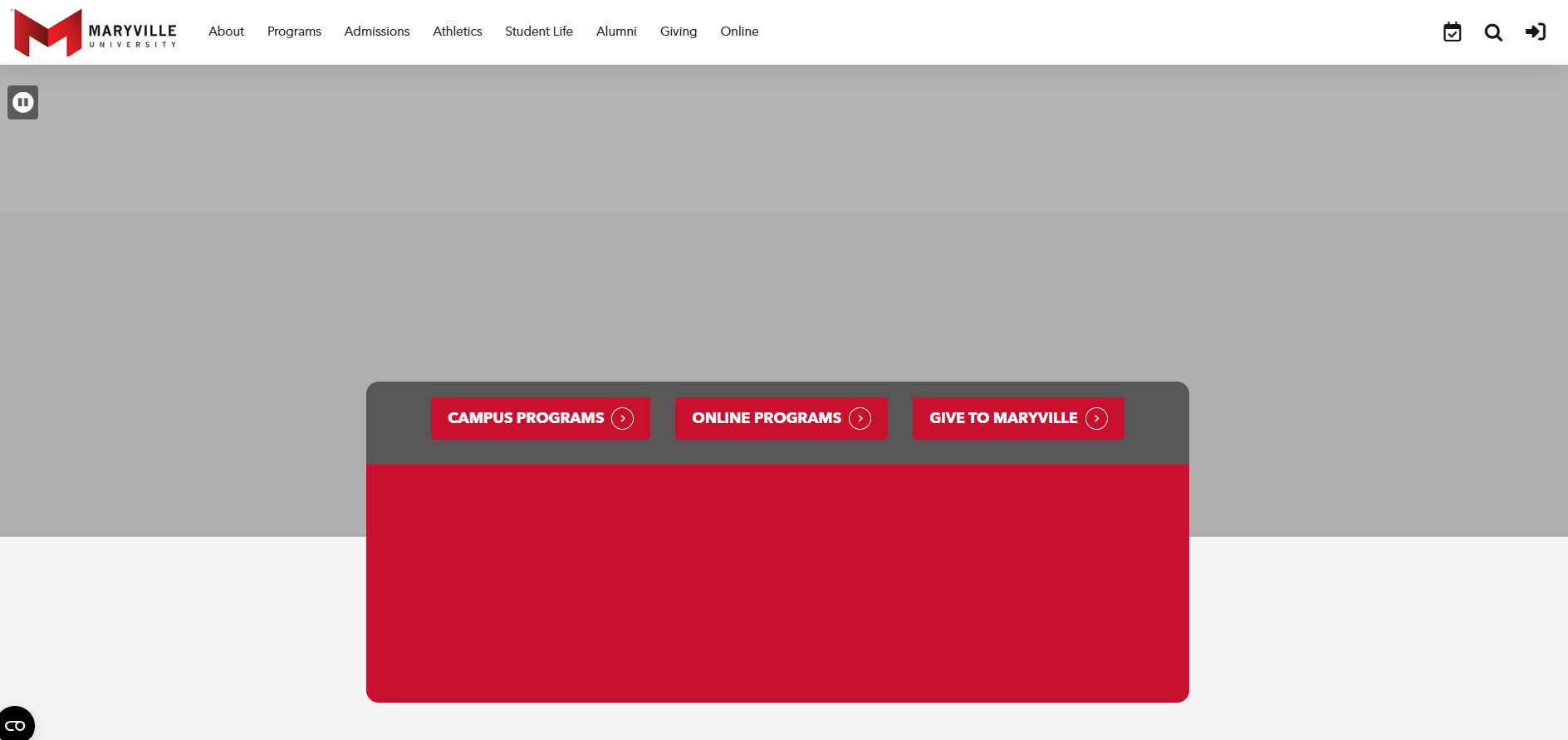 Maryville University website navigation buttons for Campus Programs, Online Programs, and Give to Maryville.
